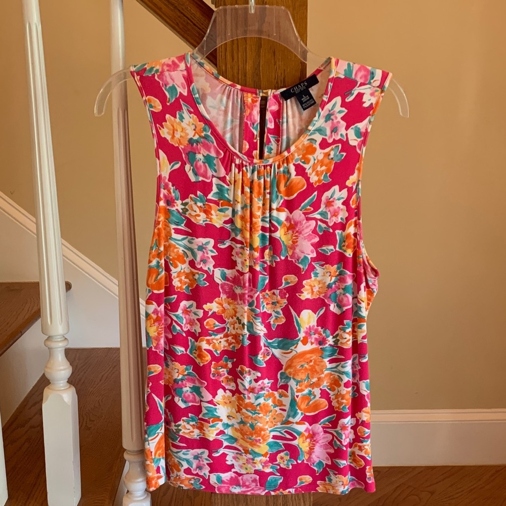 Chaps Vibrant Floral Sleeveless Blouse - Pink and Orange
